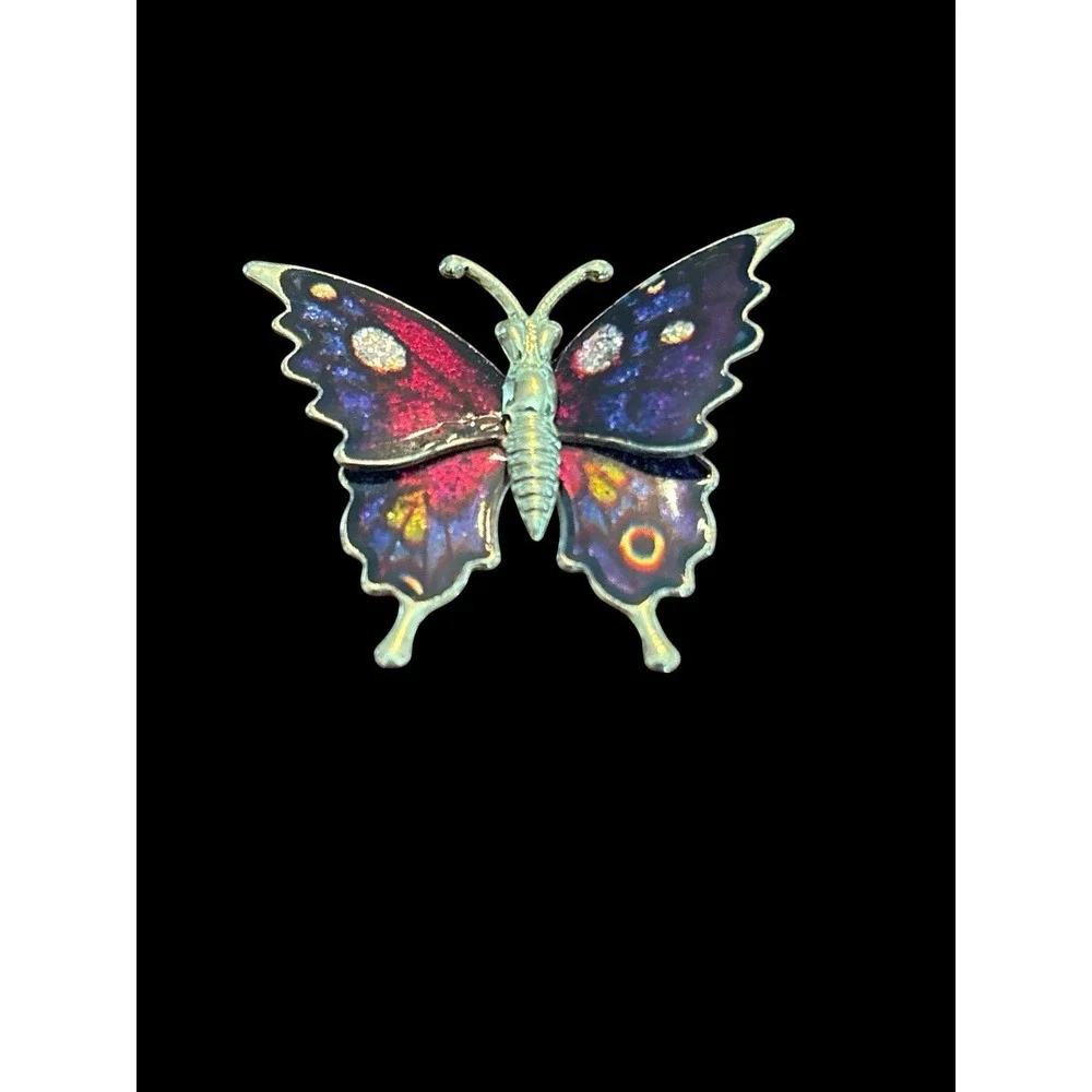 vintage Butterfly Brooch Pin Broach Enameled Sparkle Multi colored gold tone